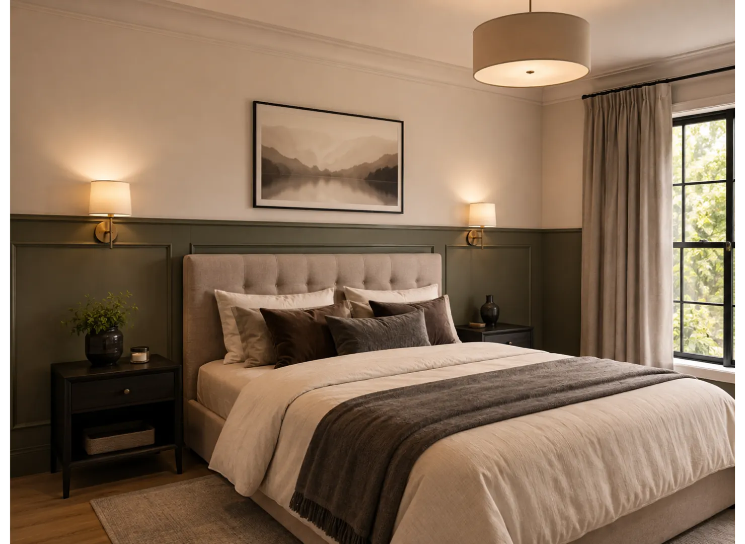 Chambre avec soubassement peint