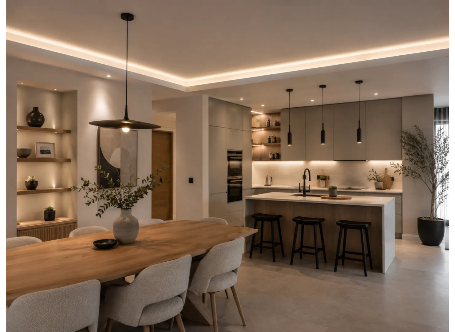 Cuisine moderne, murs et plafond finis